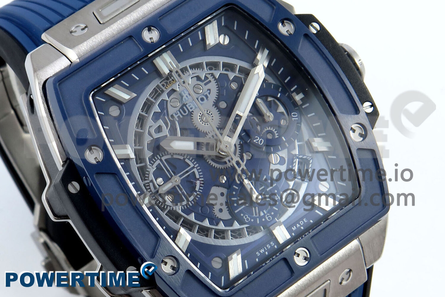 Spirit of Big Bang Titanium BBF 1:1 Best Edition Blue Ceramic Bezel Skeleton Dial on Blue Rubber Strap A7750 - Image 2