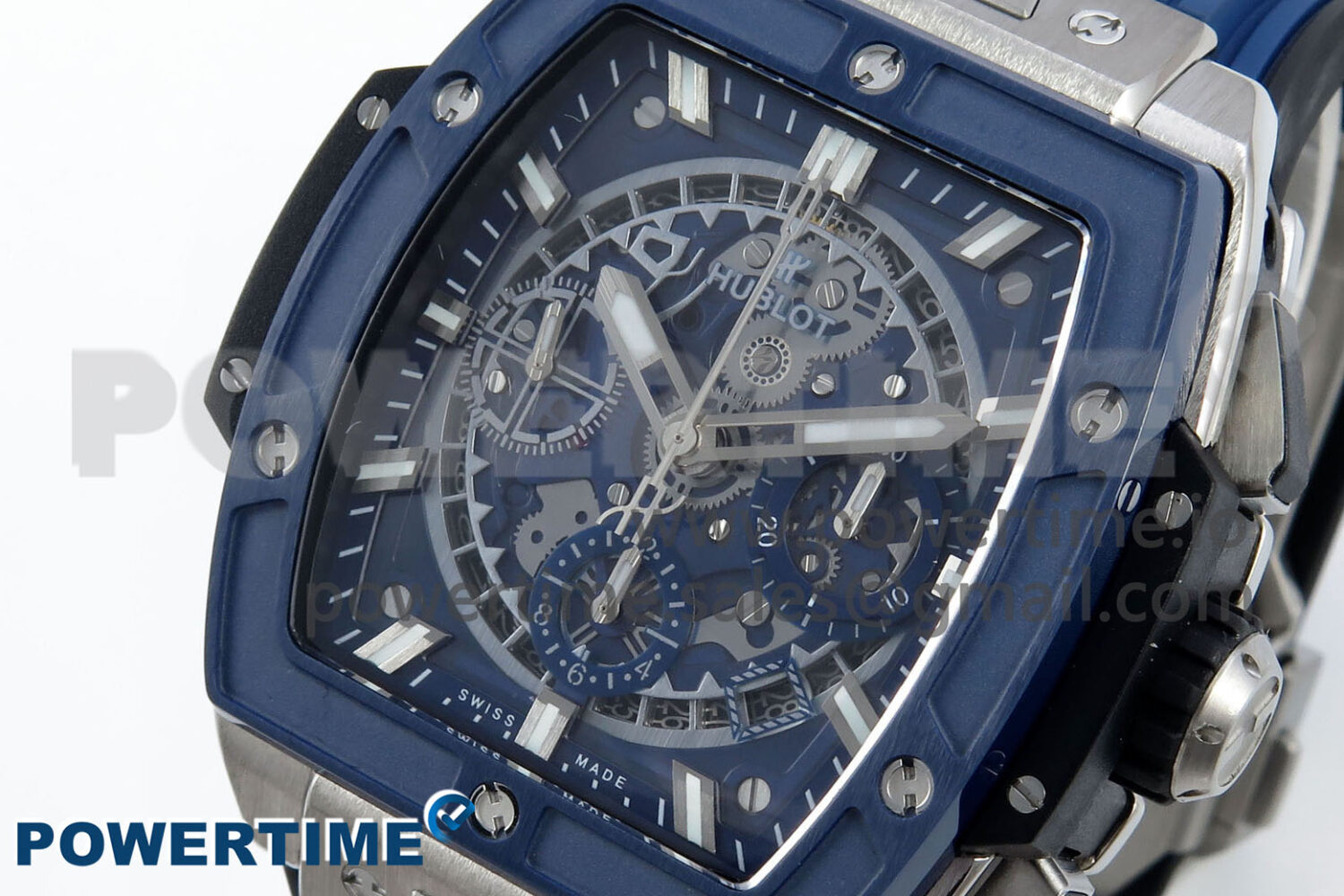 Spirit of Big Bang Titanium BBF 1:1 Best Edition Blue Ceramic Bezel Skeleton Dial on Blue Rubber Strap A7750 - Image 3