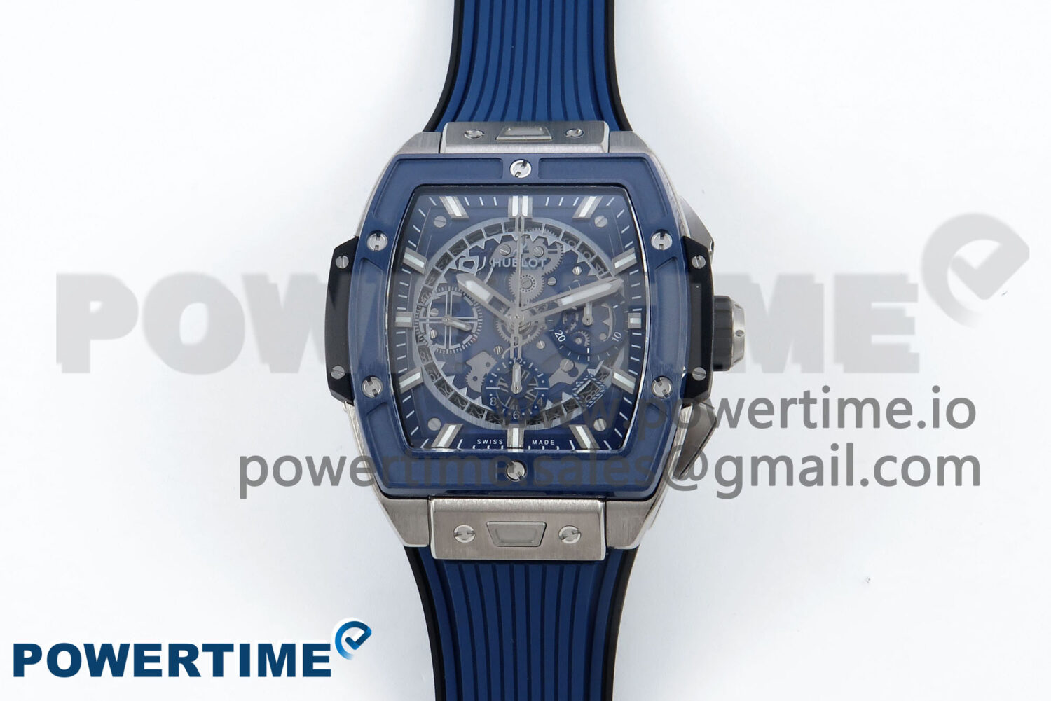Spirit of Big Bang Titanium BBF 1:1 Best Edition Blue Ceramic Bezel Skeleton Dial on Blue Rubber Strap A7750 - Image 1