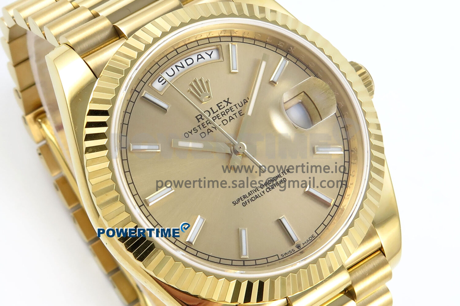 Day Date 128238 36mm YG KF 1:1 Best Edition Gold Dial Stick Marker On President Bracelet A2836 (Gain Weight) - Image 2