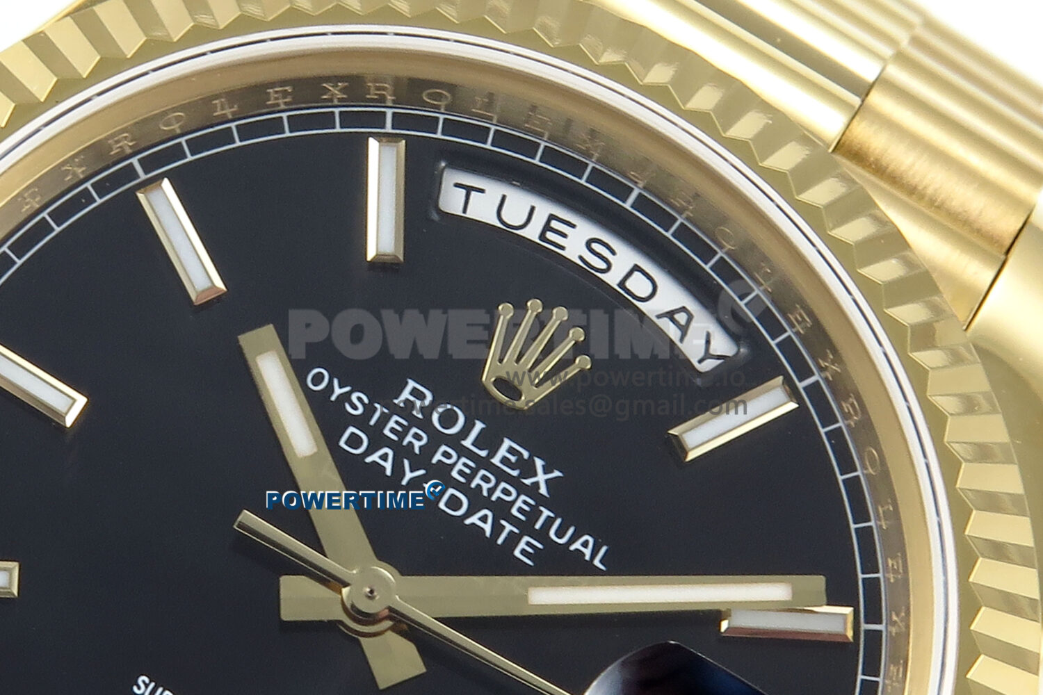 Day Date 128238 36mm YG KF 1:1 Best Edition Black Dial Stick Marker On President Bracelet A2836 (Gain Weight) - Image 4