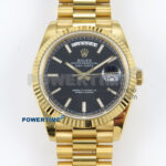 Day Date 128238 36mm YG KF 1:1 Best Edition Black Dial Stick Marker On President Bracelet A2836 (Gain Weight)