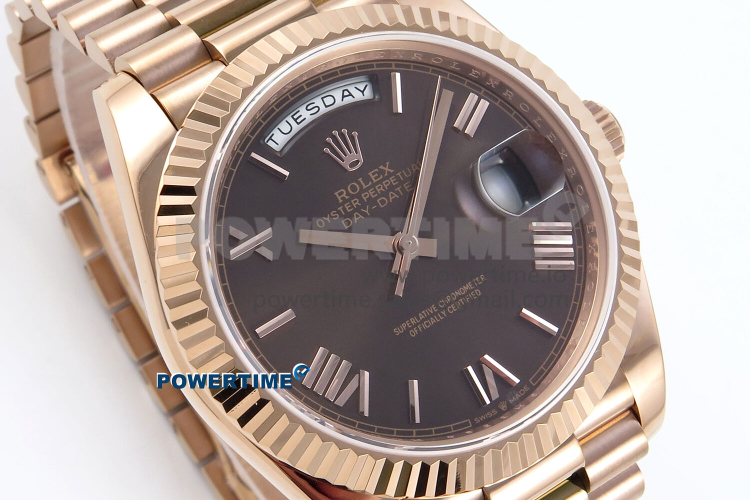 Day Date 128235 36mm RG KF 1:1 Best Edition Brown Roman Dial On President Bracelet A2836 (Gain Weight) - Image 2