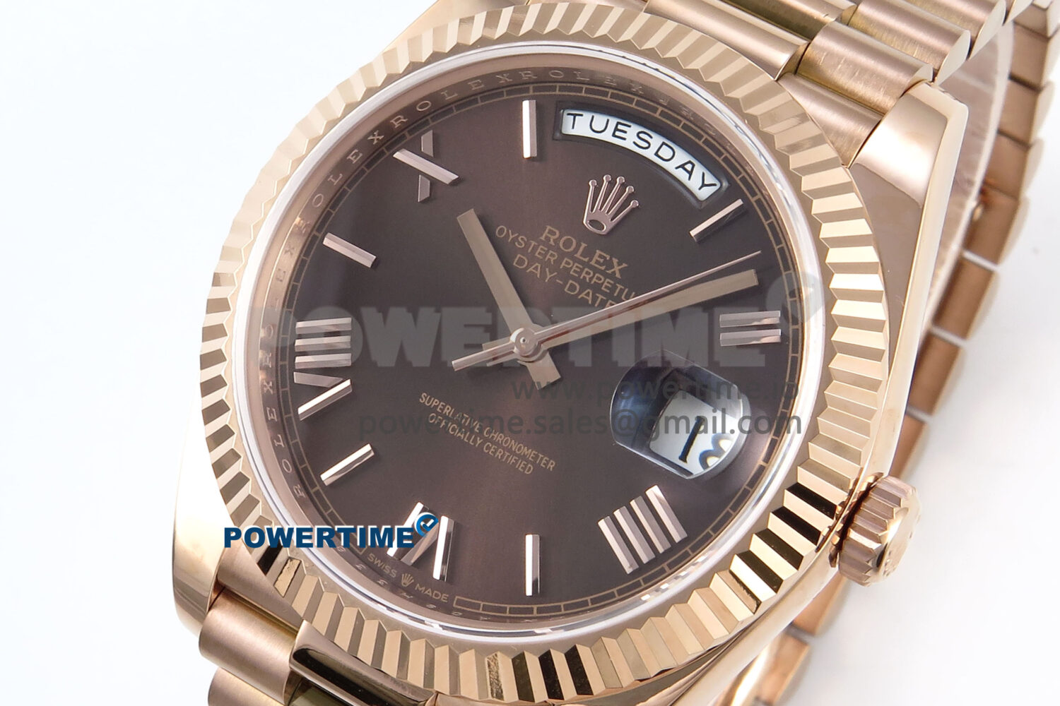 Day Date 128235 36mm RG KF 1:1 Best Edition Brown Roman Dial On President Bracelet A2836 (Gain Weight) - Image 3
