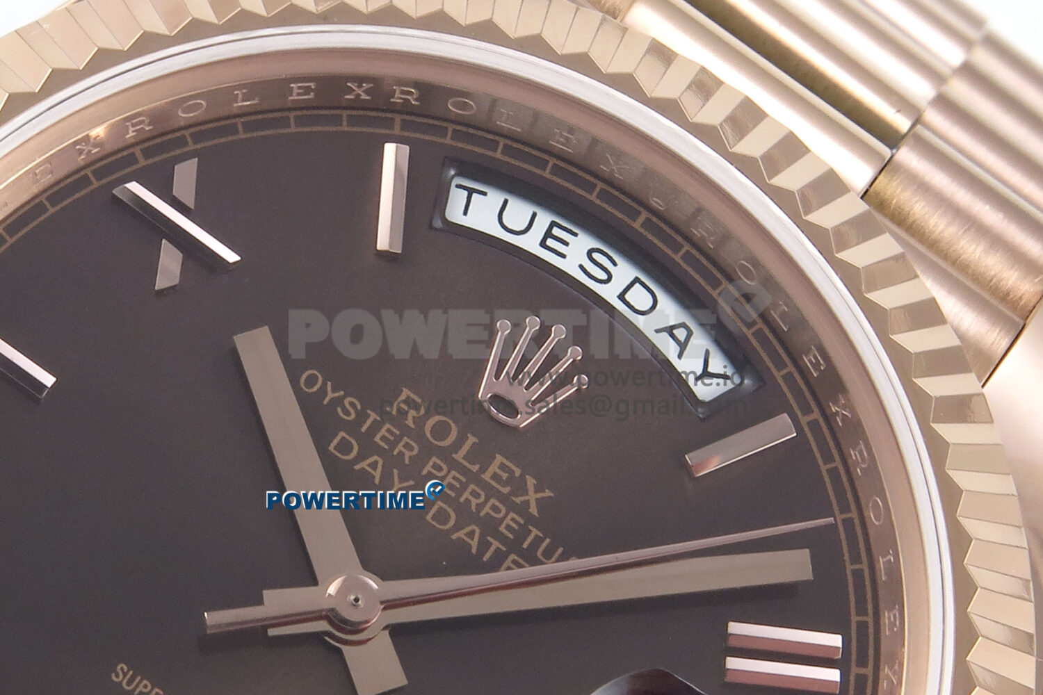 Day Date 128235 36mm RG KF 1:1 Best Edition Brown Roman Dial On President Bracelet A2836 (Gain Weight) - Image 4