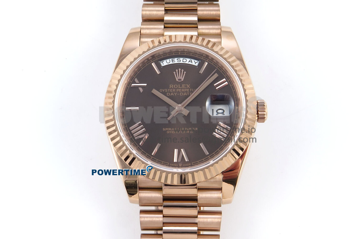 Day Date 128235 36mm RG KF 1:1 Best Edition Brown Roman Dial On President Bracelet A2836 (Gain Weight) - Image 1