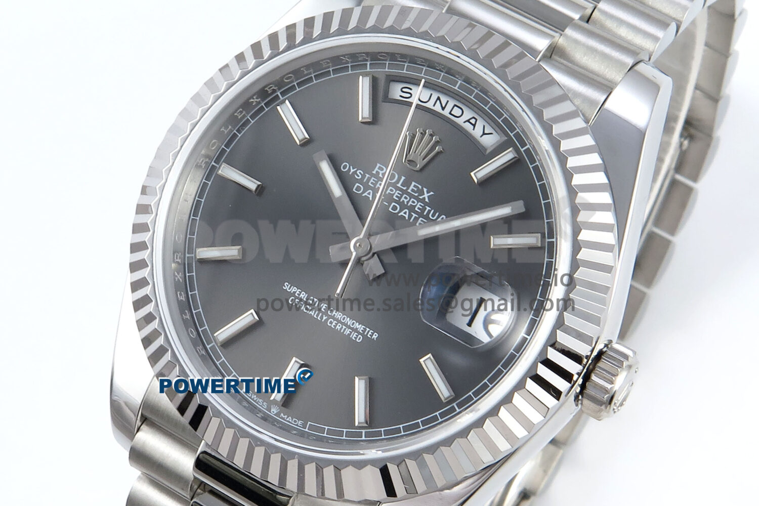 Day Date 128239 36mm SS KF 1:1 Best Edition Gray Dial Stick Marker On President Bracelet A2836 (Gain Weight) - Image 3
