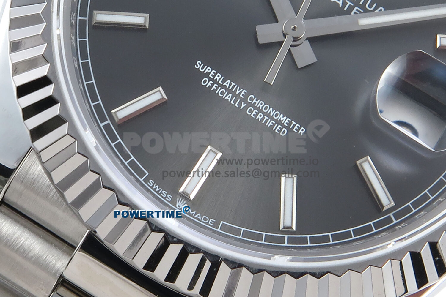 Day Date 128239 36mm SS KF 1:1 Best Edition Gray Dial Stick Marker On President Bracelet A2836 (Gain Weight) - Image 5