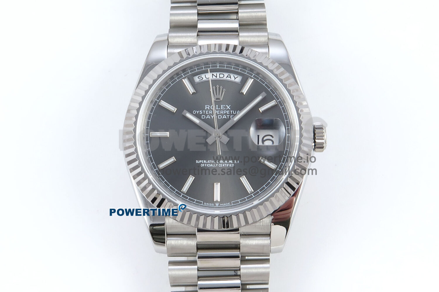Day Date 128239 36mm SS KF 1:1 Best Edition Gray Dial Stick Marker On President Bracelet A2836 (Gain Weight) - Image 1