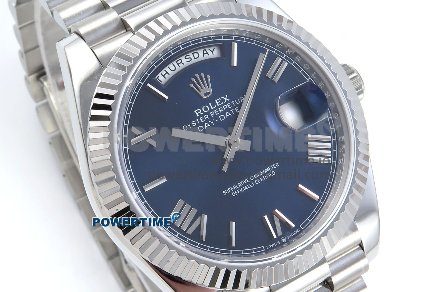 Day Date 128239 36mm SS KF 1:1 Best Edition Blue Roman Dial On President Bracelet A2836 (Gain Weight) - Image 2