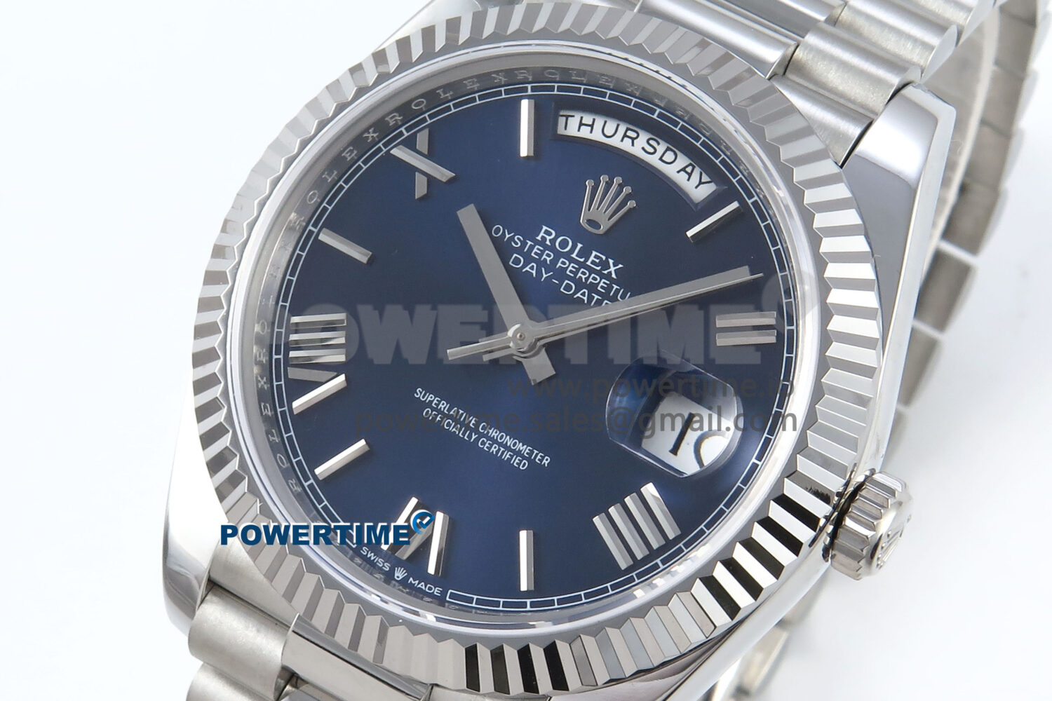 Day Date 128239 36mm SS KF 1:1 Best Edition Blue Roman Dial On President Bracelet A2836 (Gain Weight) - Image 3