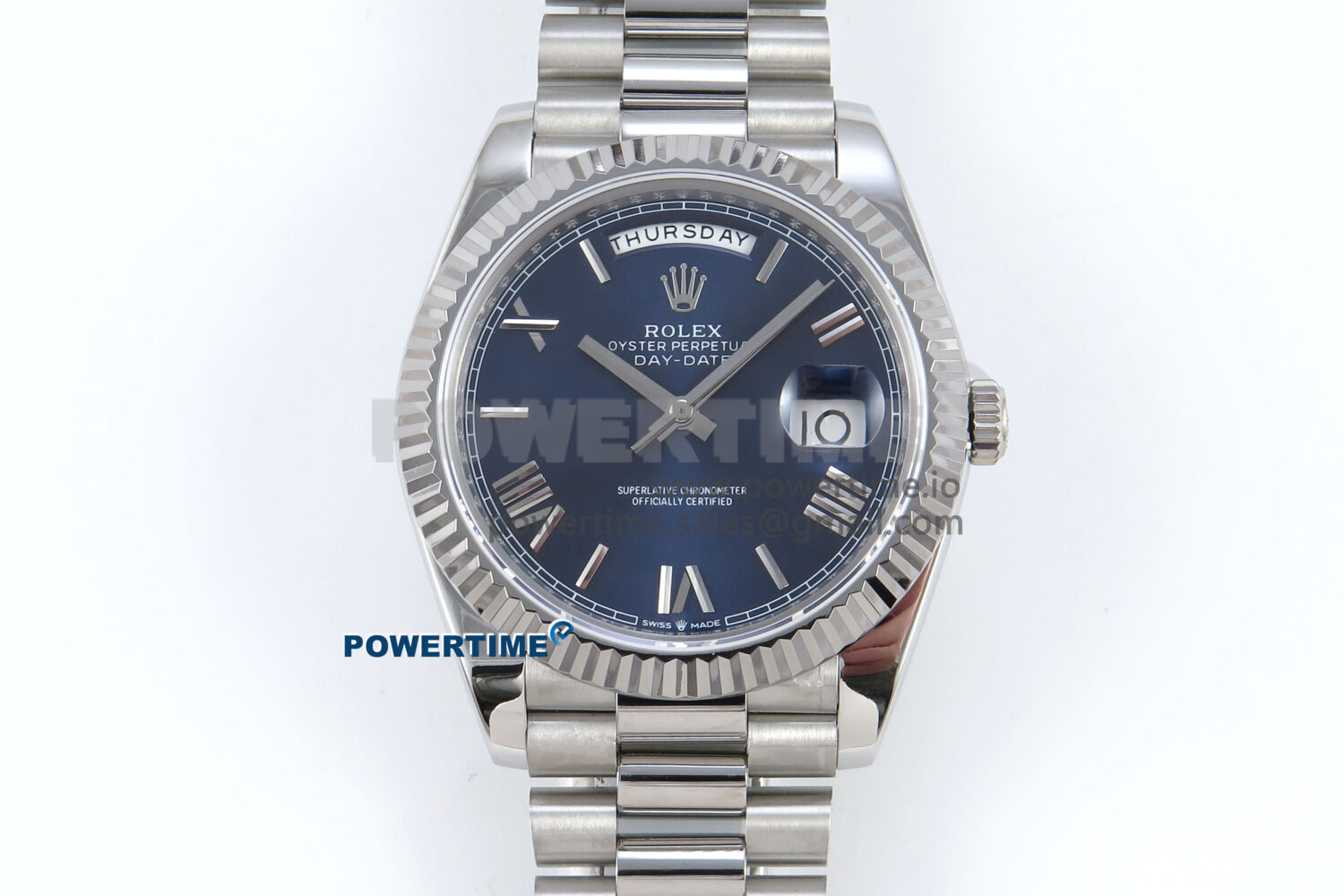 Day Date 128239 36mm SS KF 1:1 Best Edition Blue Roman Dial On President Bracelet A2836 (Gain Weight) - Image 1