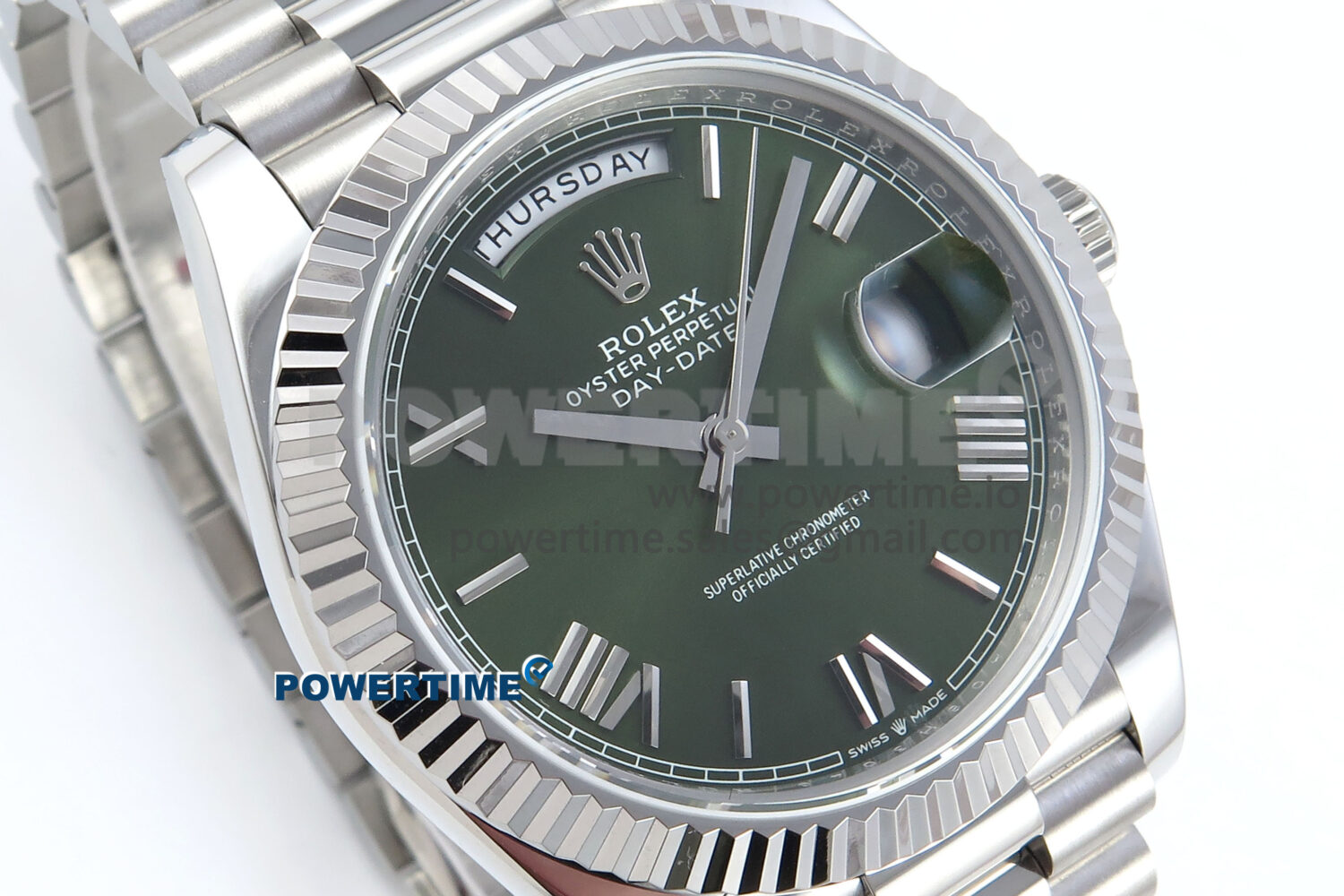 Day Date 128239 36mm SS KF 1:1 Best Edition Green Roman Dial On President Bracelet A2836 (Gain Weight) - Image 2