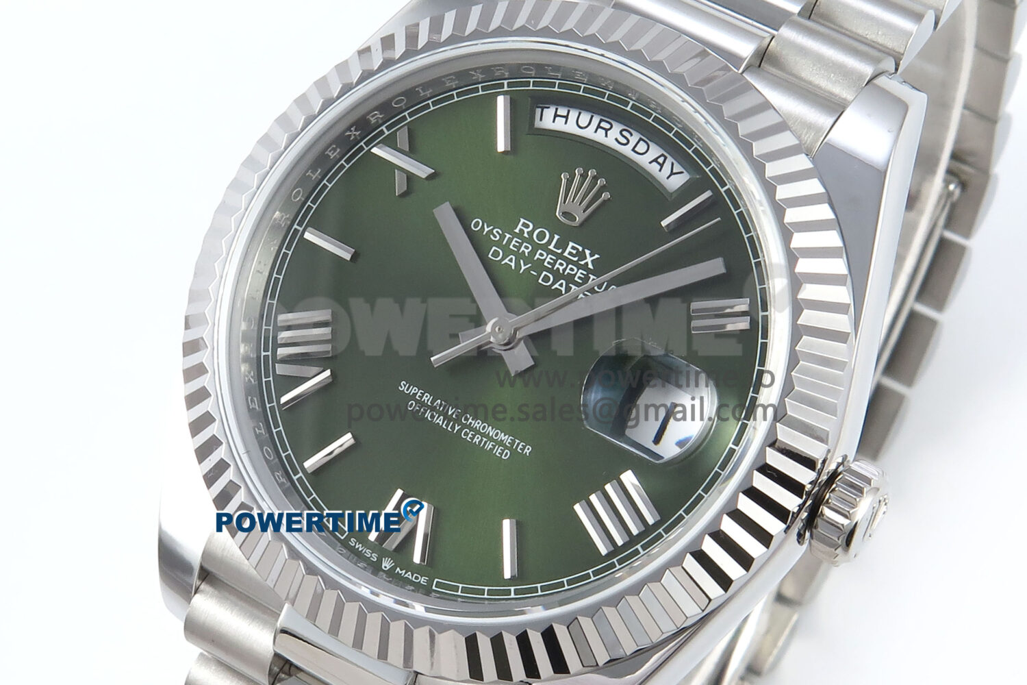 Day Date 128239 36mm SS KF 1:1 Best Edition Green Roman Dial On President Bracelet A2836 (Gain Weight) - Image 3