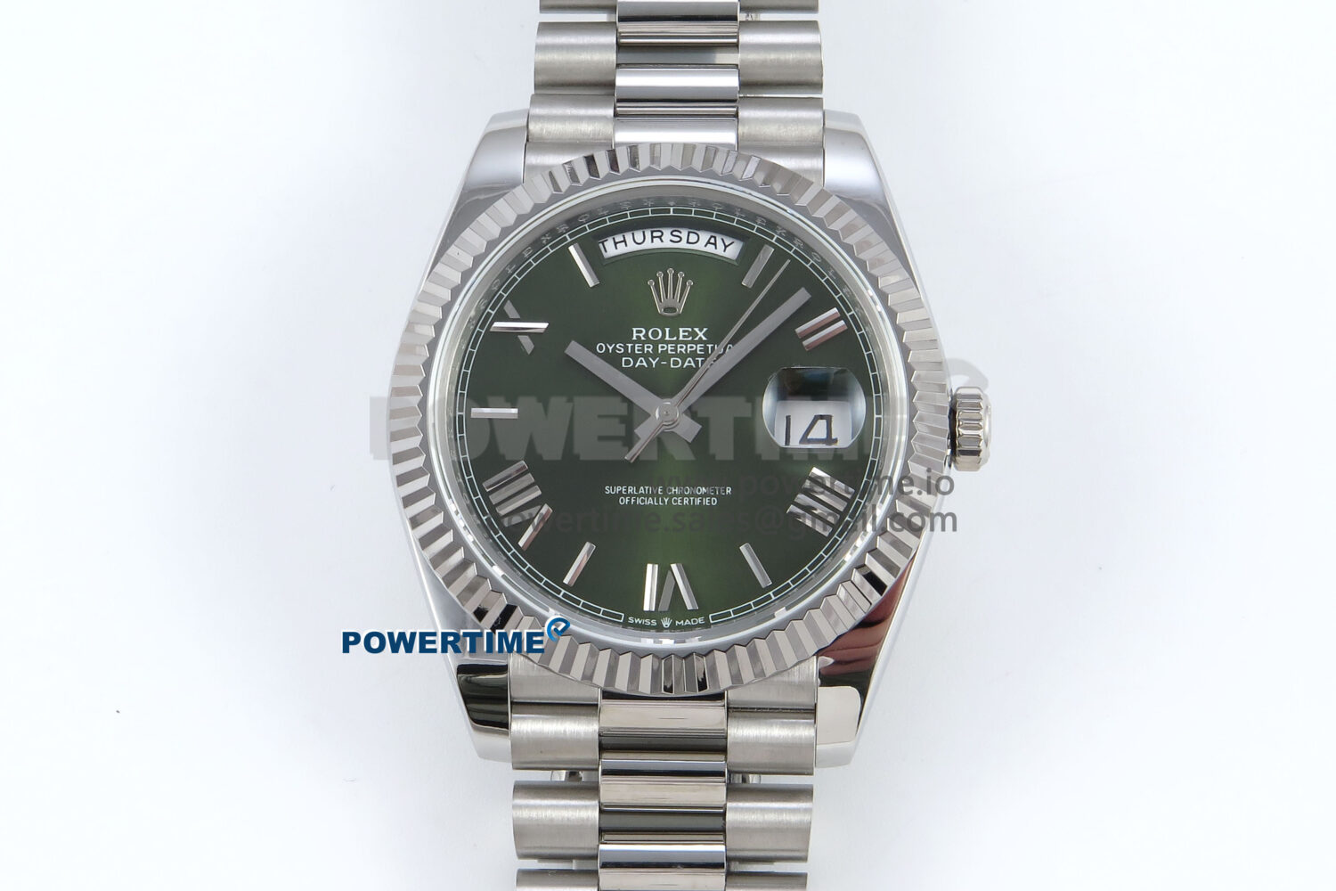 Day Date 128239 36mm SS KF 1:1 Best Edition Green Roman Dial On President Bracelet A2836 (Gain Weight) - Image 1