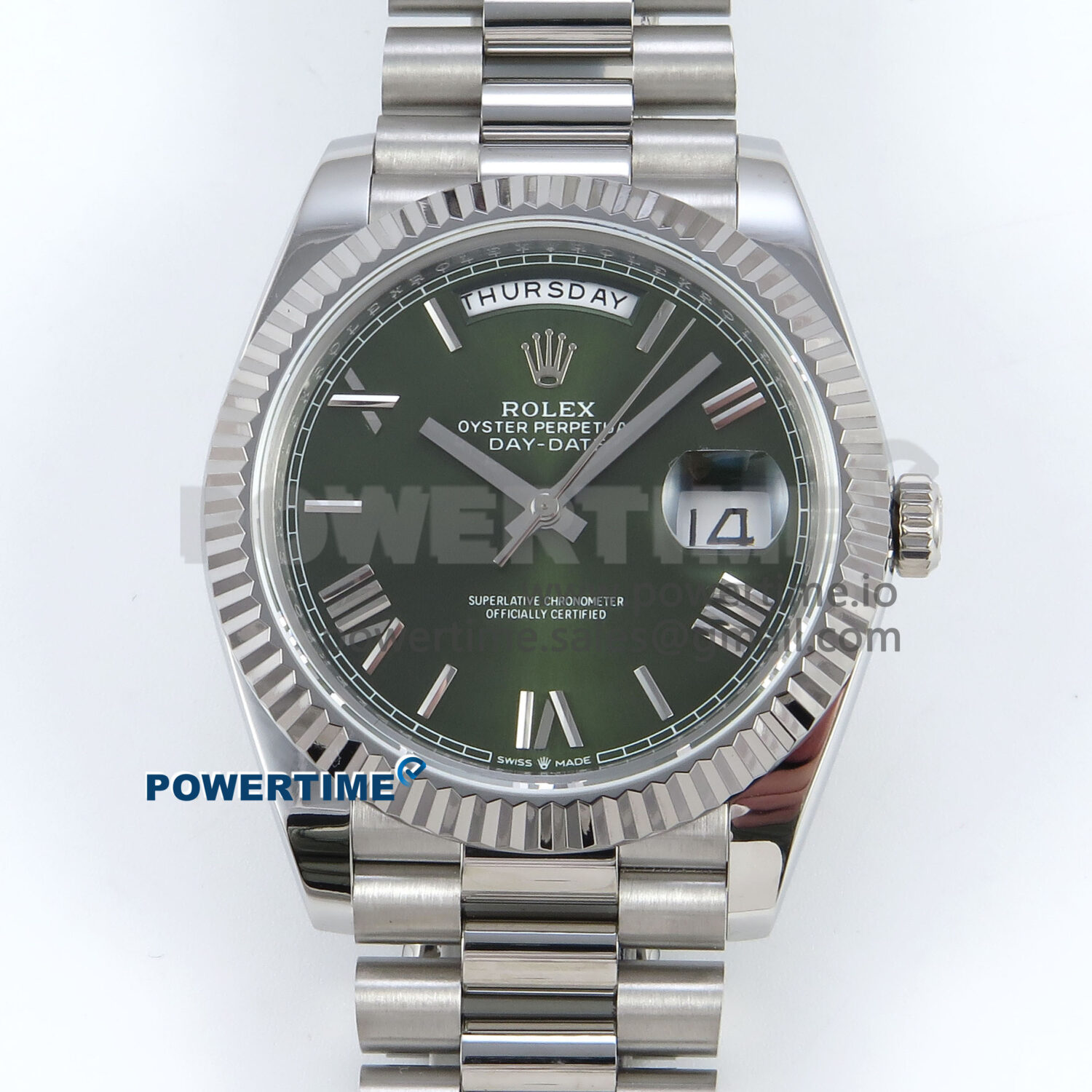 Day Date 128239 36mm SS KF 1:1 Best Edition Green Roman Dial On President Bracelet A2836 (Gain Weight)