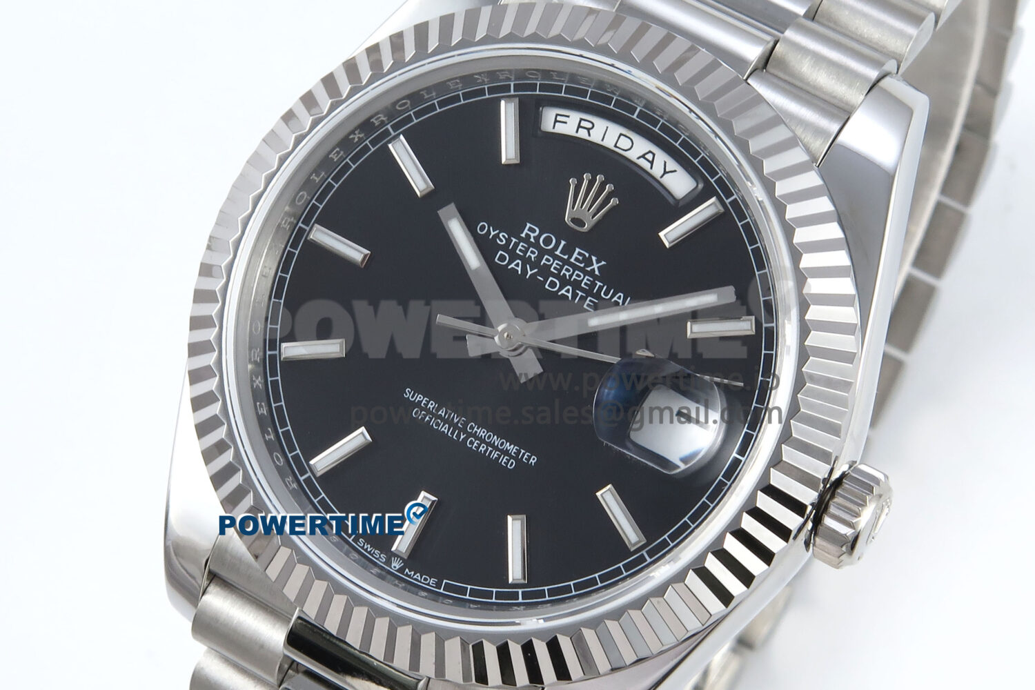 Day Date 128239 36mm SS KF 1:1 Best Edition Black Dial Stick Marker On President Bracelet A2836 (Gain Weight) - Image 3