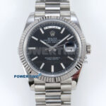 Day Date 128239 36mm SS KF 1:1 Best Edition Black Dial Stick Marker On President Bracelet A2836 (Gain Weight)