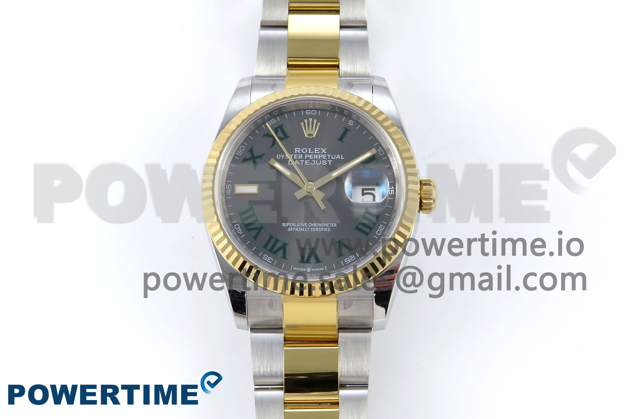 IMG_0211 DateJust 36 126233 EWEF 1:1 Best Edition Gray Dial Green Roman Marker on SS/YG Oyster Bracelet A3235 - Image 1