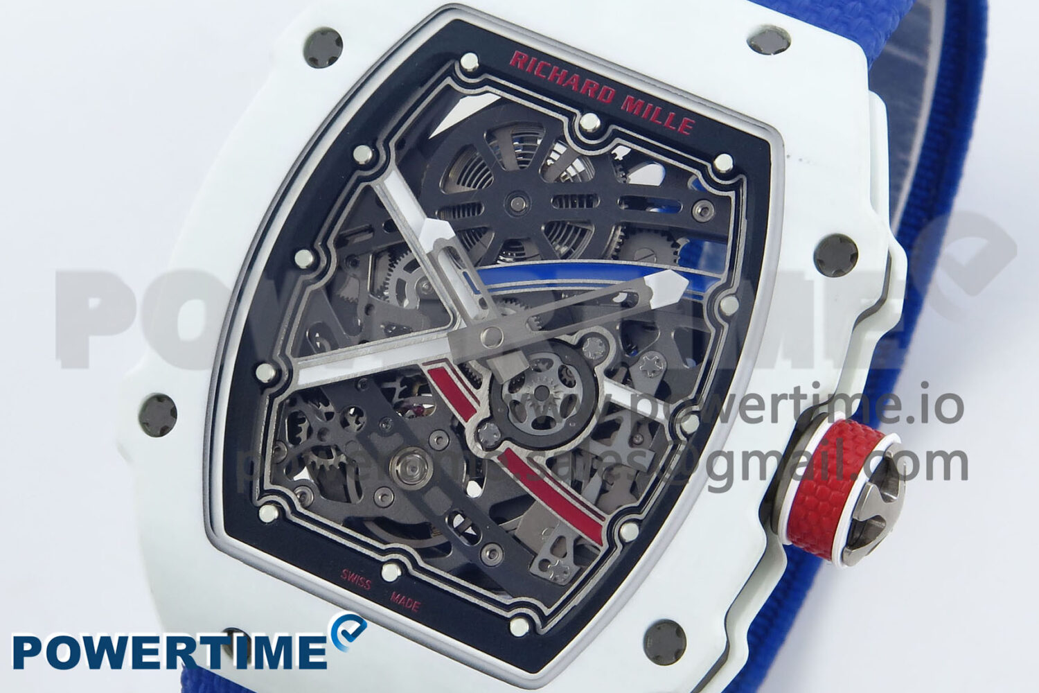 Custom Made RM67-02 White NTPT France Dial on Blue Nylon strap CRMA7 Clone - Image 3