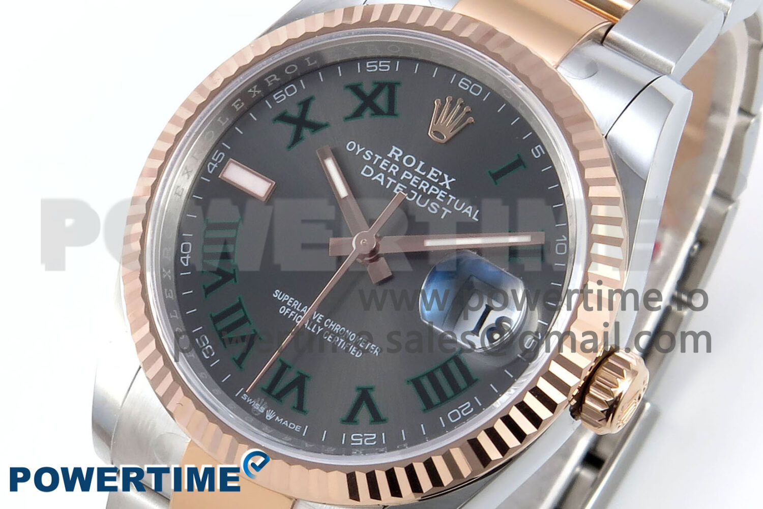 DateJust 36 126231 EWEF 1:1 Best Edition Gray Dial Green Roman Marker on SS/RG Oyster Bracelet A3235 - Image 3