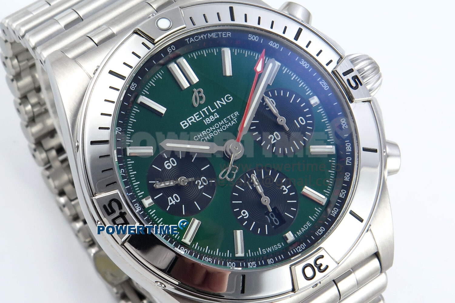 Chronomat B01 42mm SS TF 1:1 Best Edition Green/Black Dial on SS Bracelet A7750 V2 - Image 2