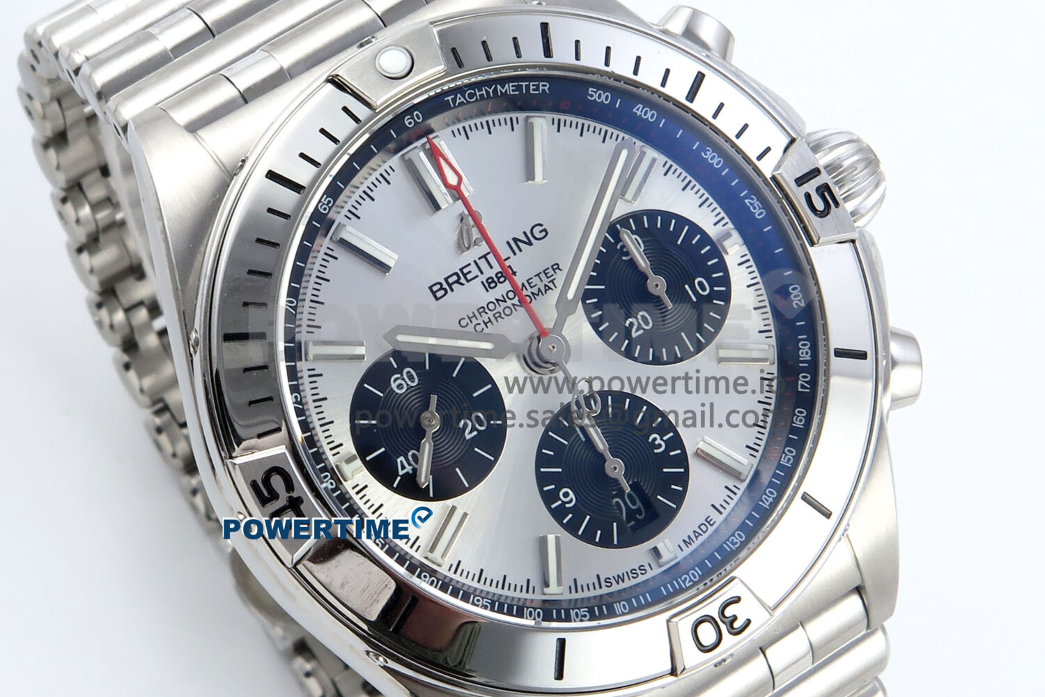 Chronomat B01 42mm SS TF 1:1 Best Edition Silver/Black Dial on SS Bracelet A7750 V2 - Image 2