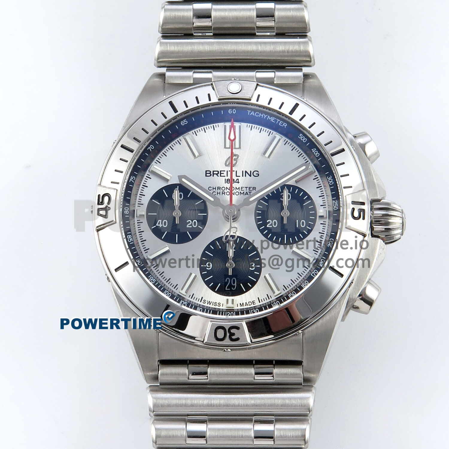 Chronomat B01 42mm SS TF 1:1 Best Edition Silver/Black Dial on SS Bracelet A7750 V2