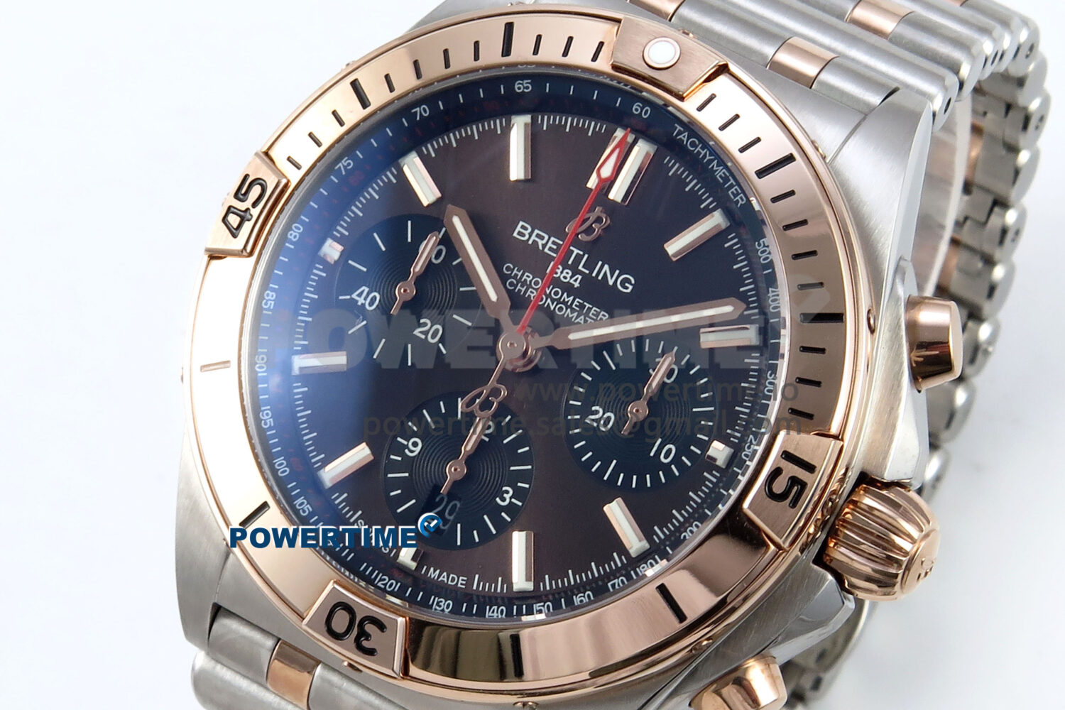 Chronomat B01 44mm SS/RG TF 1:1 Best Edition Brown Dial RG Bezel on SS/RG Bracelet A7750 - Image 3