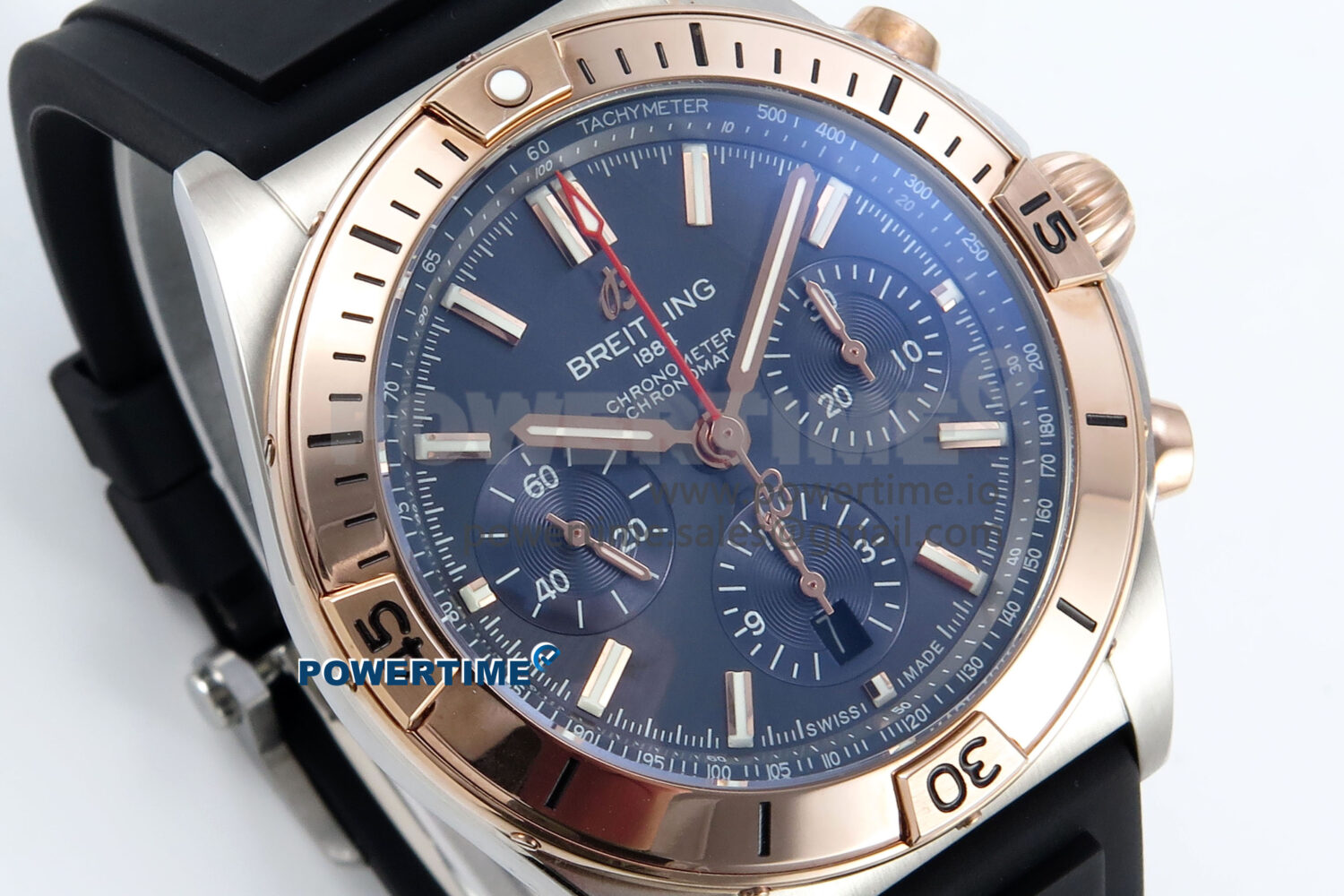 Chronomat B01 42mm SS/RG TF 1:1 Best Edition Blue Dial on Black Rubber Strap A7750 V2 - Image 2