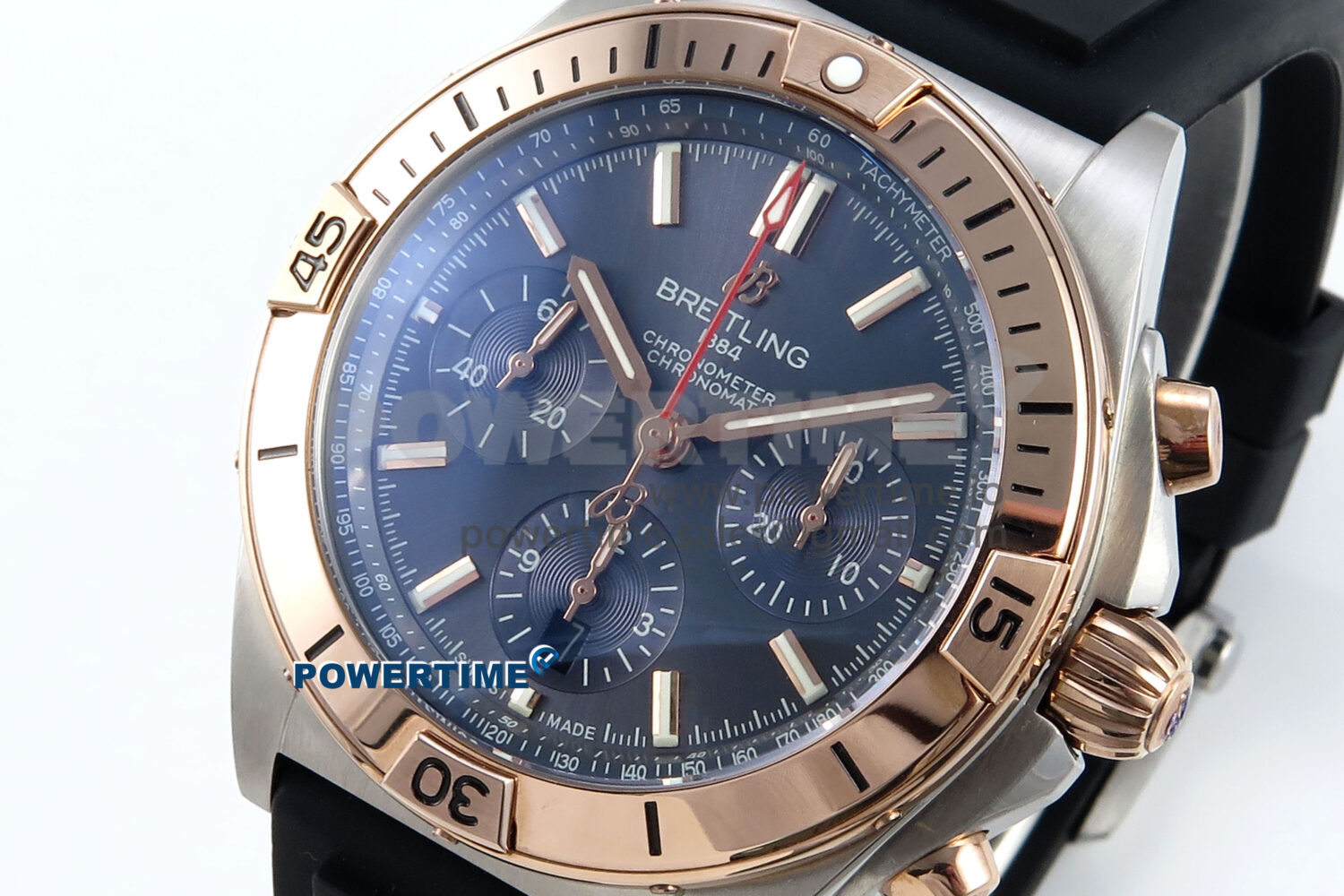 Chronomat B01 42mm SS/RG TF 1:1 Best Edition Blue Dial on Black Rubber Strap A7750 V2 - Image 3