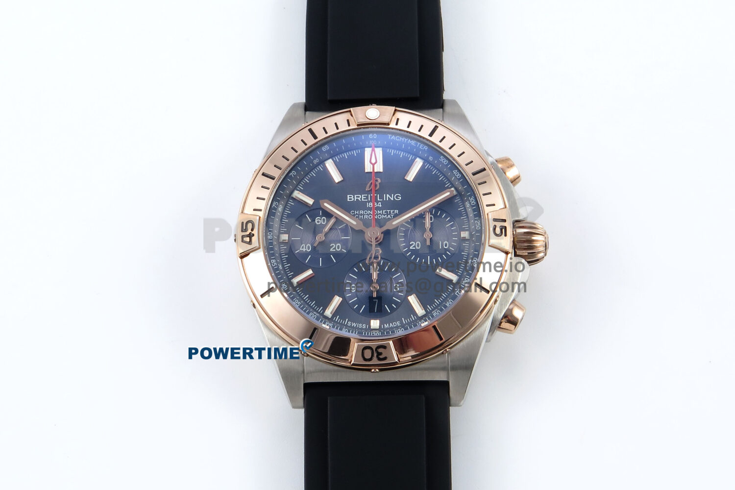 Chronomat B01 42mm SS/RG TF 1:1 Best Edition Blue Dial on Black Rubber Strap A7750 V2 - Image 1