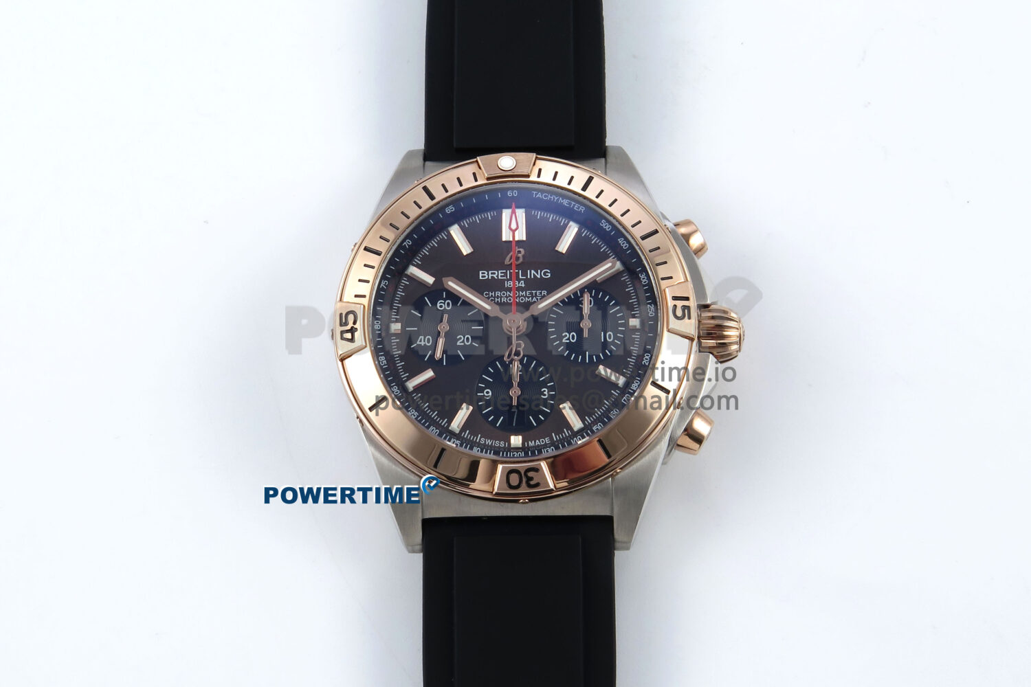 Chronomat B01 42mm SS/RG TF 1:1 Best Edition Brown Dial on Black Rubber Strap A7750 V2 - Image 1
