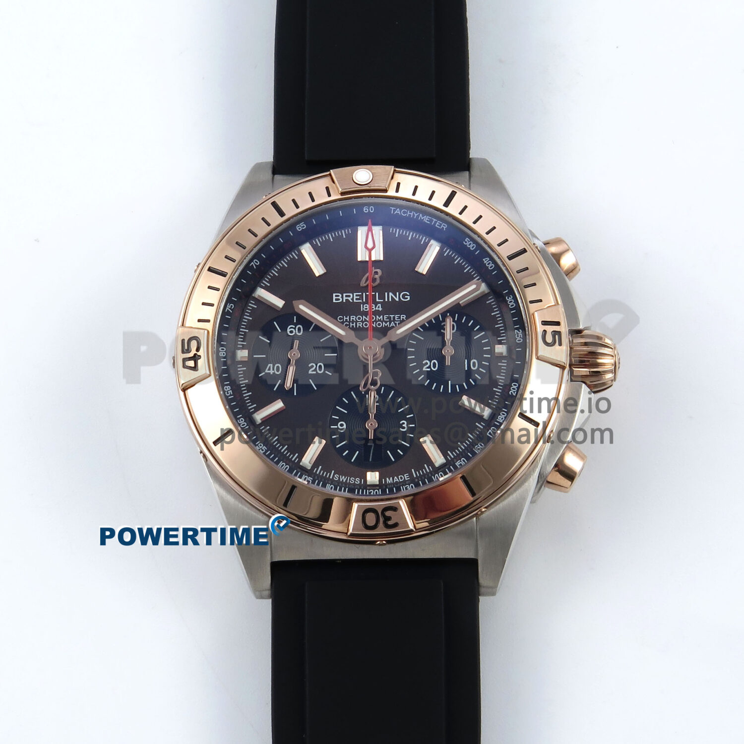 Chronomat B01 42mm SS/RG TF 1:1 Best Edition Brown Dial on Black Rubber Strap A7750 V2