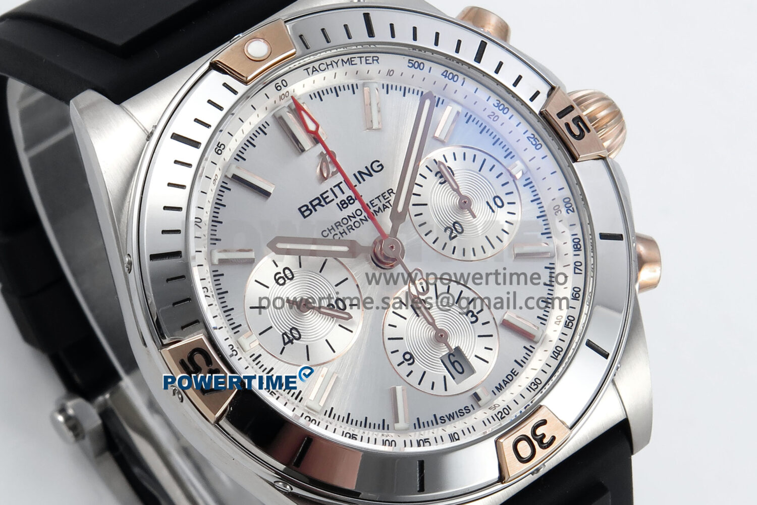 Chronomat B01 42mm SS TF 1:1 Best Edition Silver Dial on Black Rubber Strap A7750 V2 - Image 2