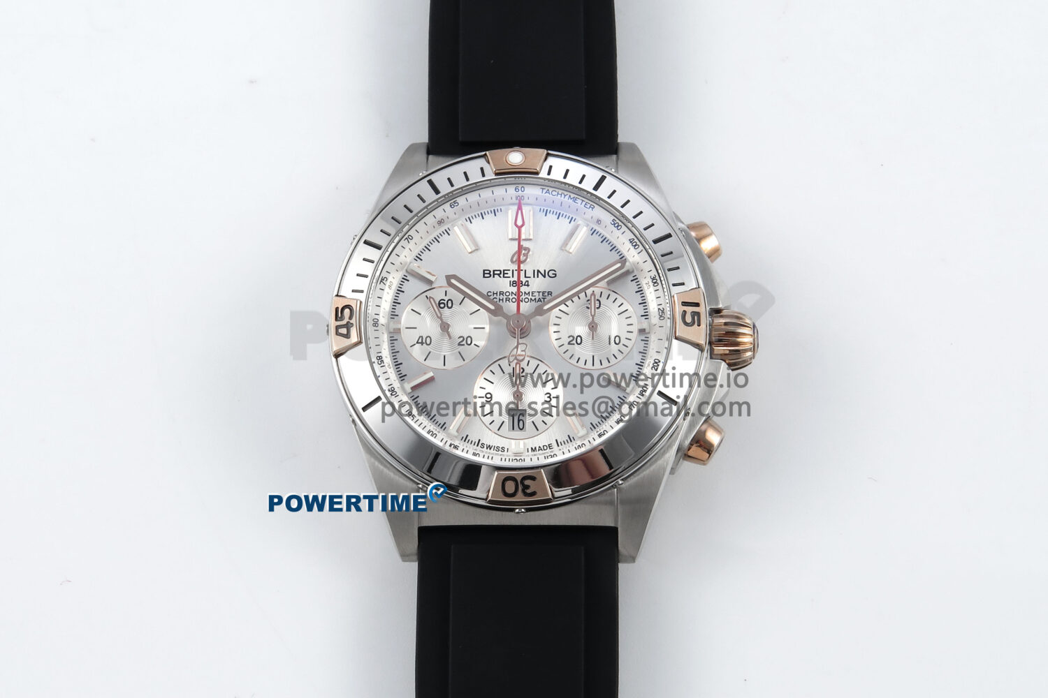 Chronomat B01 42mm SS TF 1:1 Best Edition Silver Dial on Black Rubber Strap A7750 V2 - Image 1