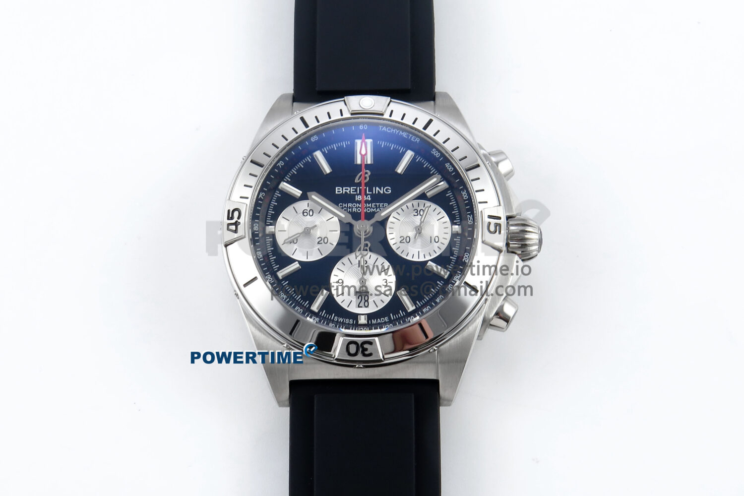 Chronomat B01 42mm SS TF 1:1 Best Edition Black/Silver Dial on Black Rubber Strap A7750 V2 - Image 1