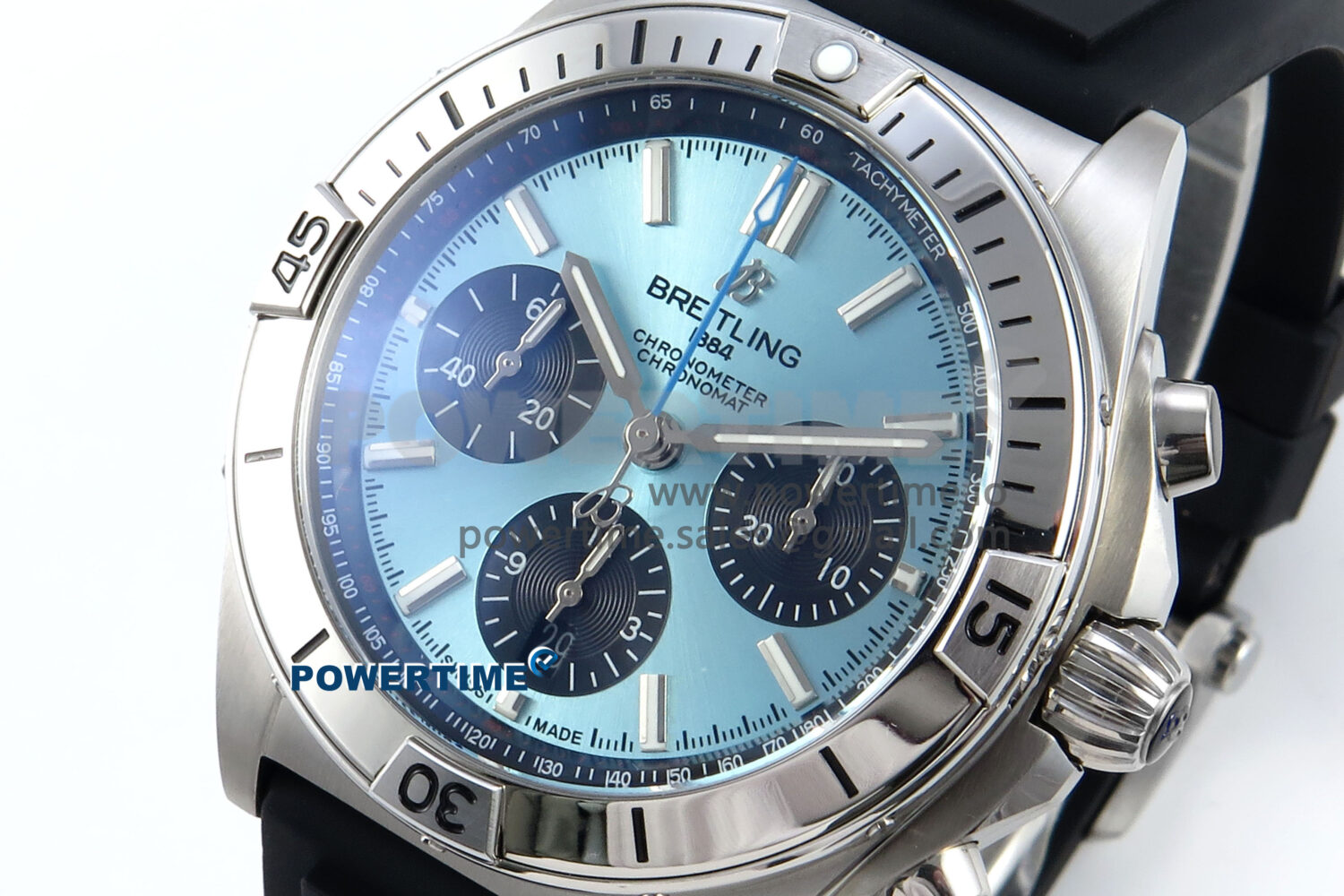 Chronomat B01 42mm SS TF 1:1 Best Edition Ice Blue Dial on Black Rubber Strap A7750 V2 - Image 3