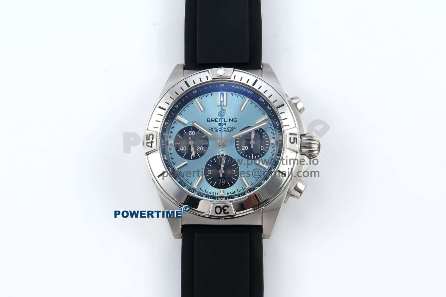 Chronomat B01 42mm SS TF 1:1 Best Edition Ice Blue Dial on Black Rubber Strap A7750 V2 - Image 1