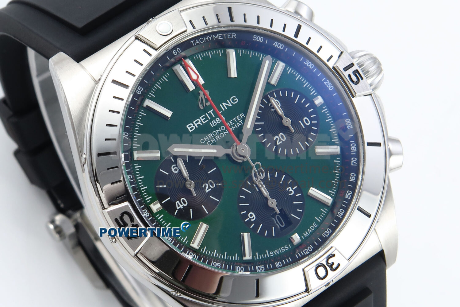 Chronomat B01 42mm SS TF 1:1 Best Edition Green/Black Dial on Black Rubber Strap A7750 V2 - Image 2