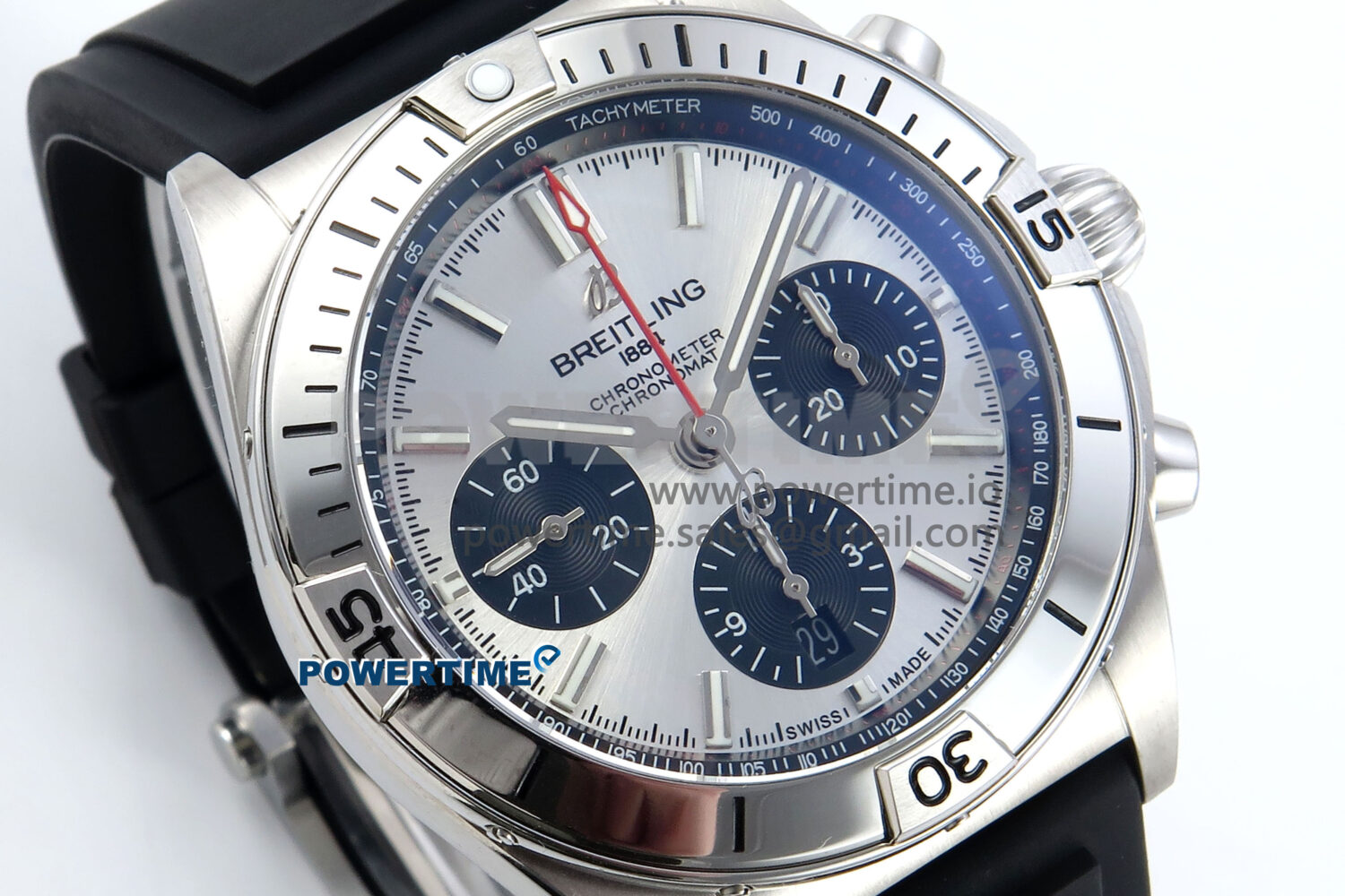 Chronomat B01 42mm SS TF 1:1 Best Edition Silver/Black Dial on Black Rubber Strap A7750 V2 - Image 2
