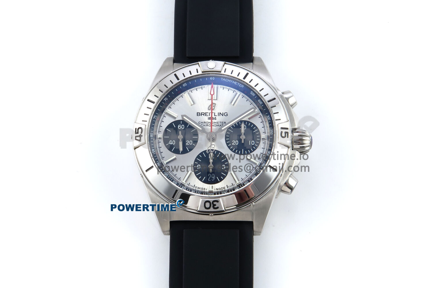 Chronomat B01 42mm SS TF 1:1 Best Edition Silver/Black Dial on Black Rubber Strap A7750 V2 - Image 1