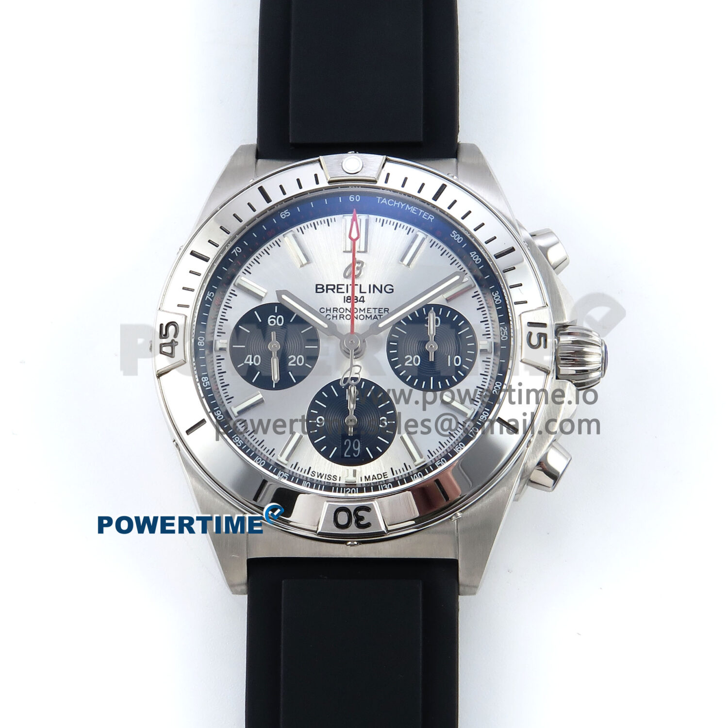 Chronomat B01 42mm SS TF 1:1 Best Edition Silver/Black Dial on Black Rubber Strap A7750 V2