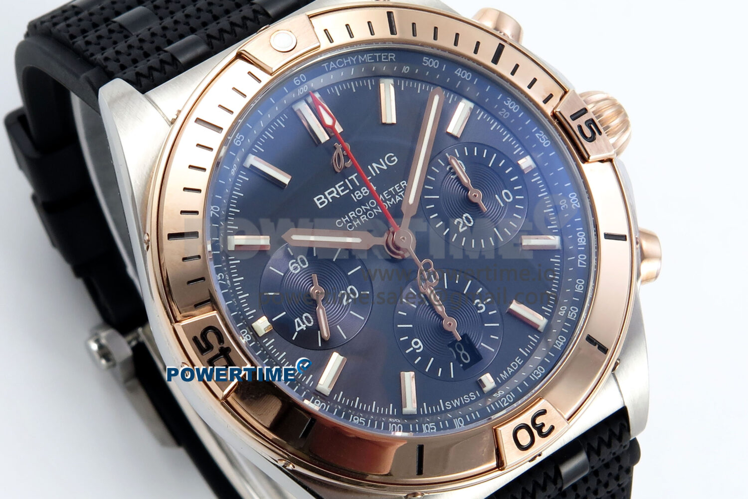 Chronomat B01 42mm SS/RG TF 1:1 Best Edition Blue Dial on Black Rouleaux Strap A7750 V2 - Image 2
