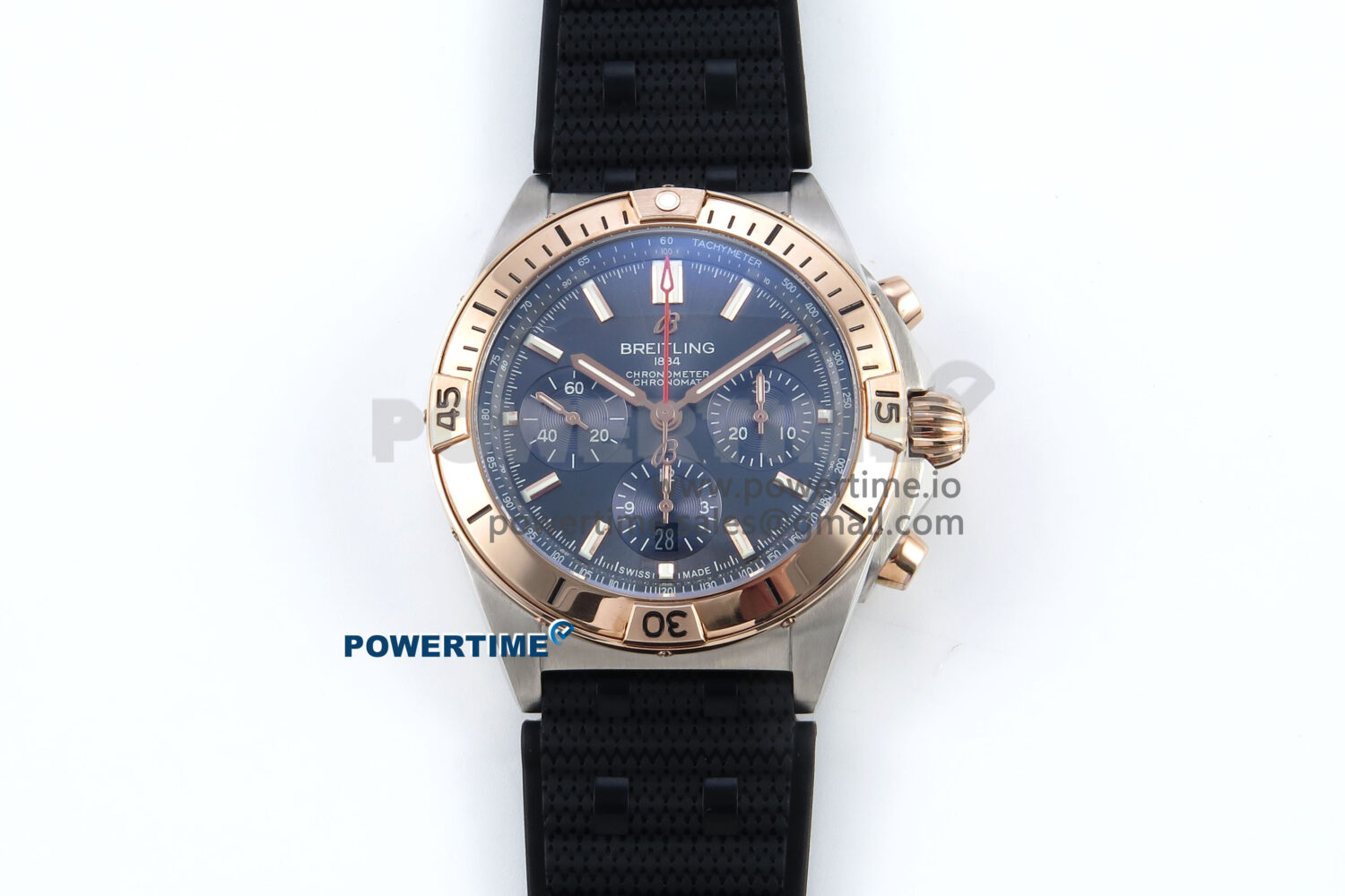 Chronomat B01 42mm SS/RG TF 1:1 Best Edition Blue Dial on Black Rouleaux Strap A7750 V2 - Image 1
