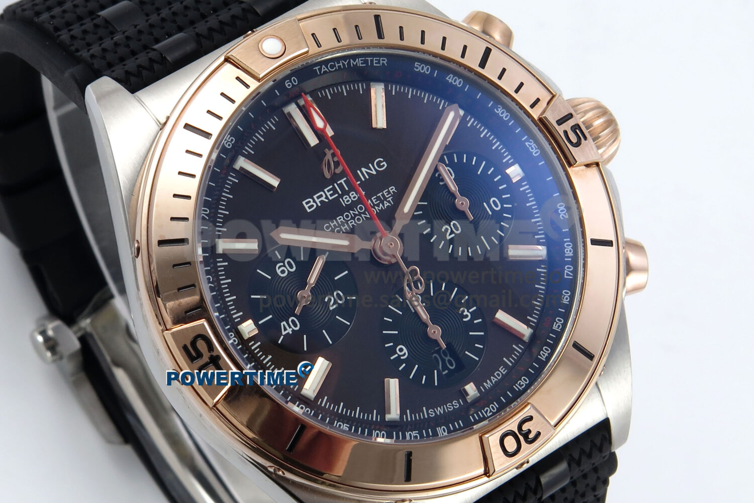 Chronomat B01 42mm SS/RG TF 1:1 Best Edition Brown Dial on Black Rouleaux Strap A7750 V2 - Image 2