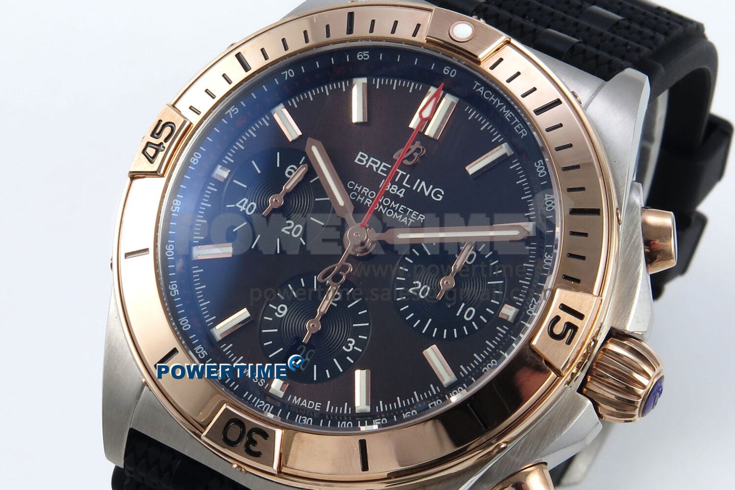 Chronomat B01 42mm SS/RG TF 1:1 Best Edition Brown Dial on Black Rouleaux Strap A7750 V2 - Image 3