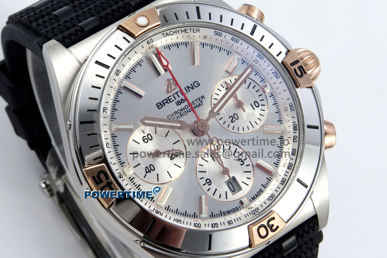 Chronomat B01 42mm SS TF 1:1 Best Edition Silver Dial on Black Rouleaux Strap A7750 V2 - Image 2