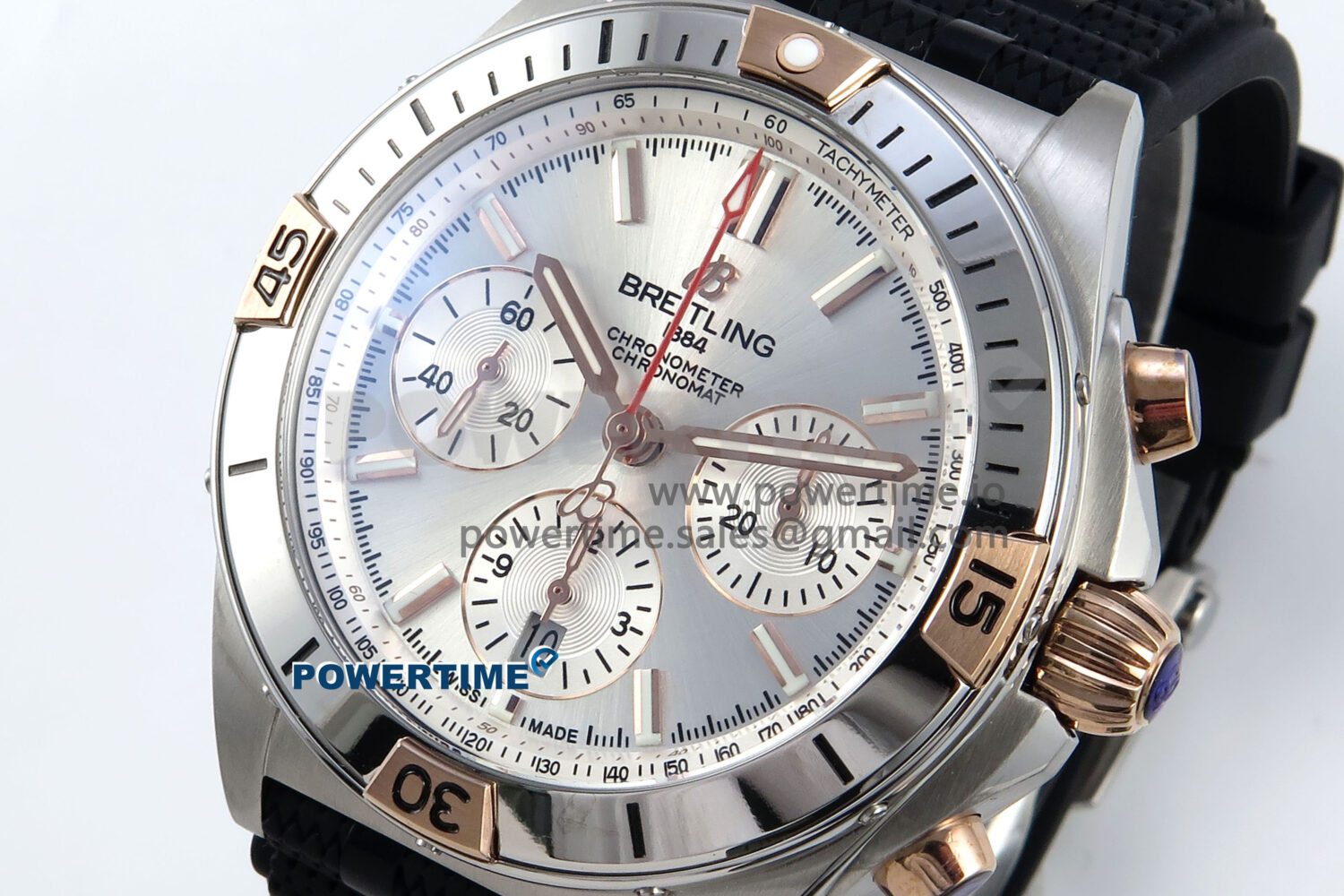 Chronomat B01 42mm SS TF 1:1 Best Edition Silver Dial on Black Rouleaux Strap A7750 V2 - Image 3