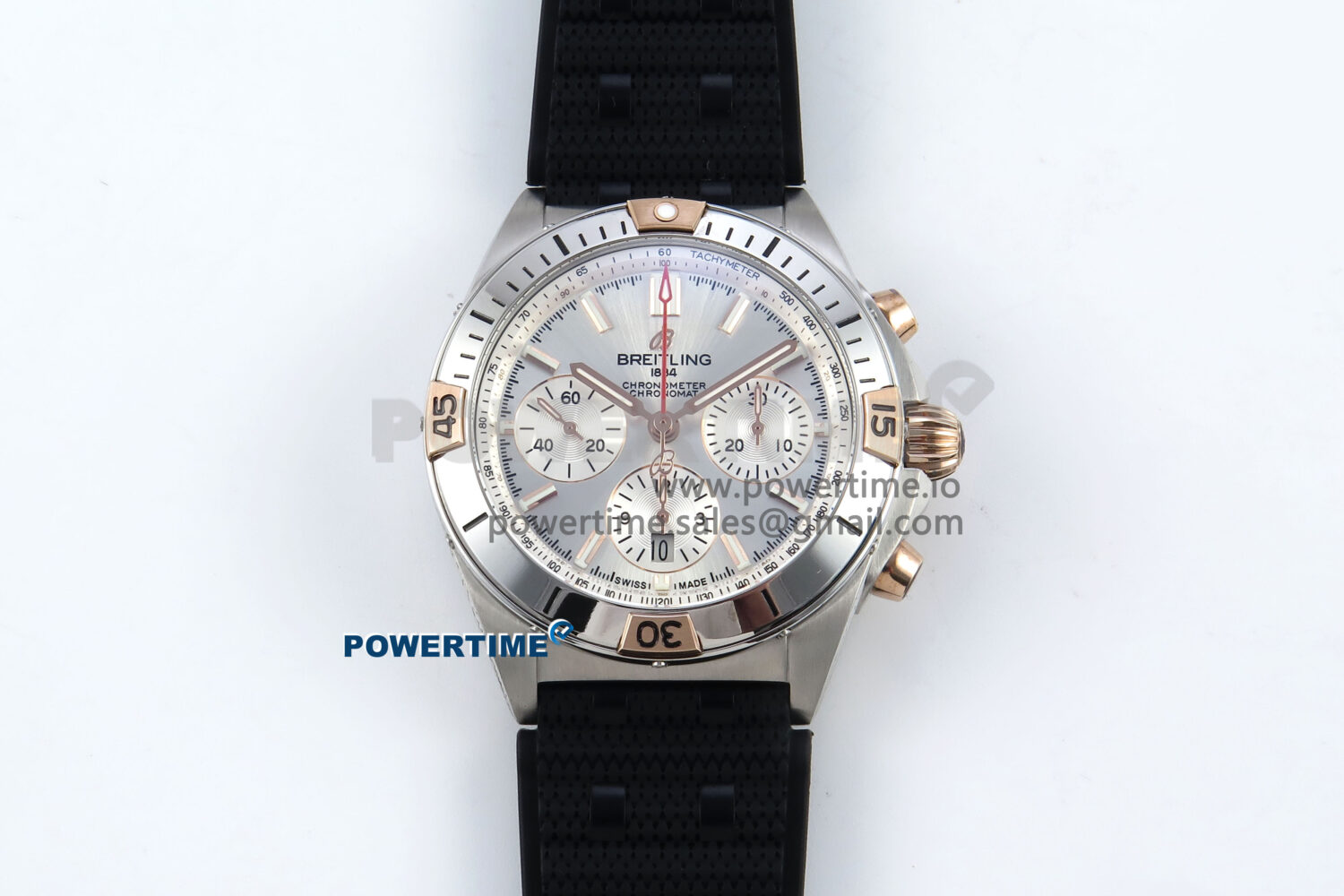 Chronomat B01 42mm SS TF 1:1 Best Edition Silver Dial on Black Rouleaux Strap A7750 V2 - Image 1